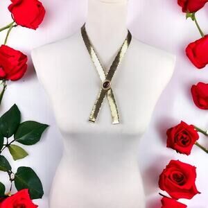 Vintage Goldtone Mesh Collar Necklace Pink Stone Center Snap Fashion Jewelry 28"